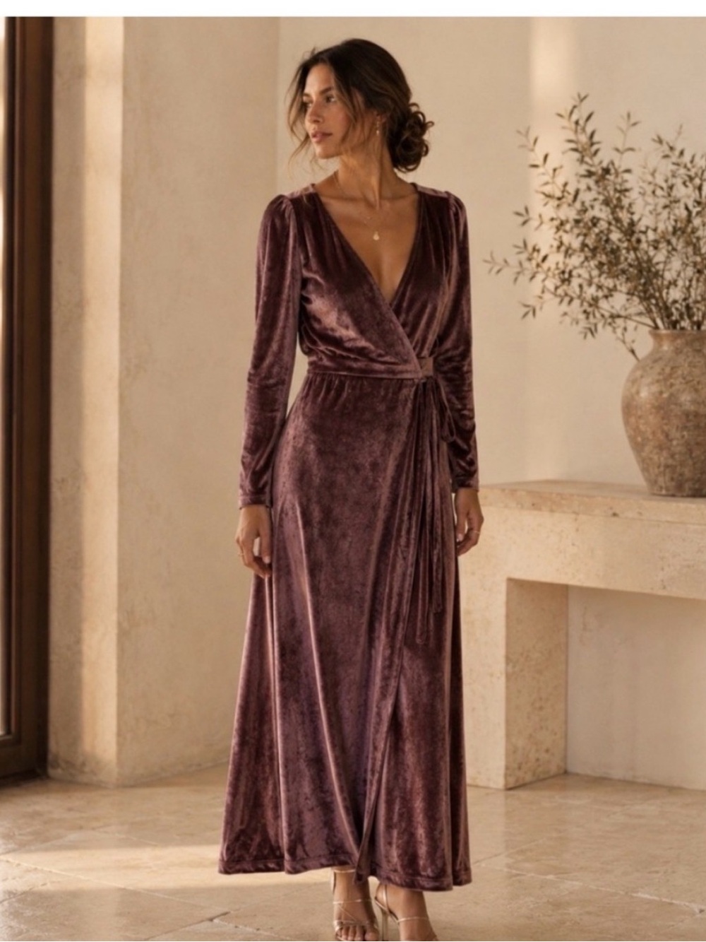 Baltic Born Velvet Wrap Maxi Dress in Dusty Plum